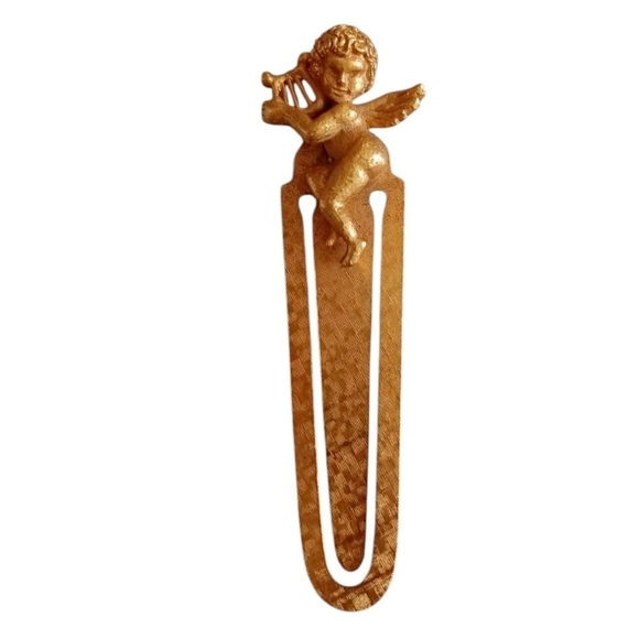 Vintage Florenza Gold Tone Metal Cherub Angel Large Bookmark Vtg Baroque Style - Picture 6 of 9